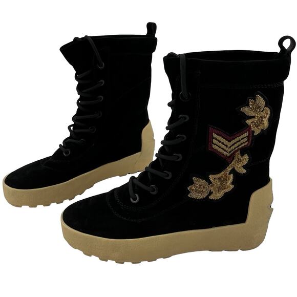 Ash Nolan Military Embroidered Platform Boots Black Suede Chevron EU 40 / US 9 - Picture 1 of 11